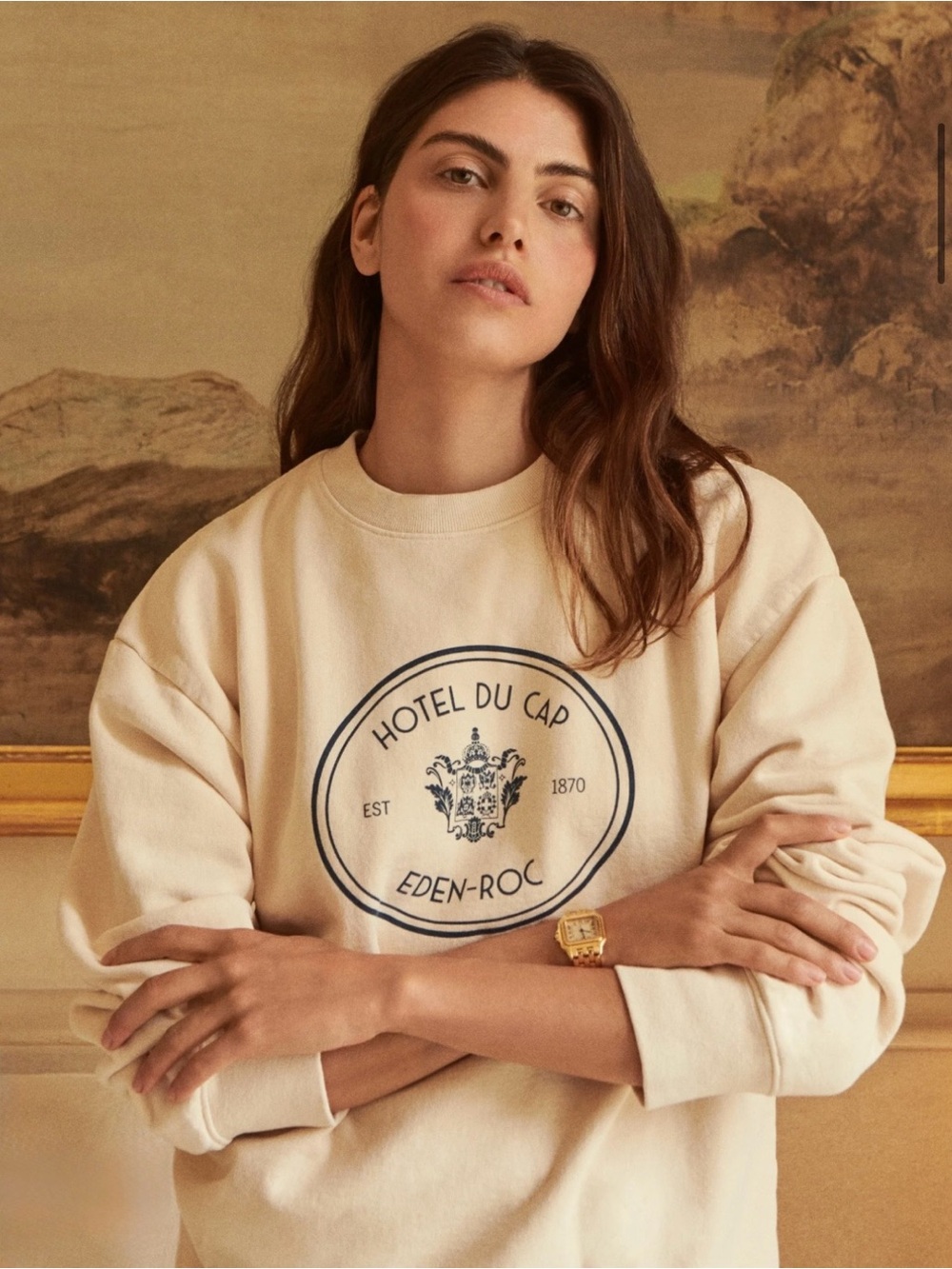 Sporty & Rich Cream Sweatshirt with Navy Logo